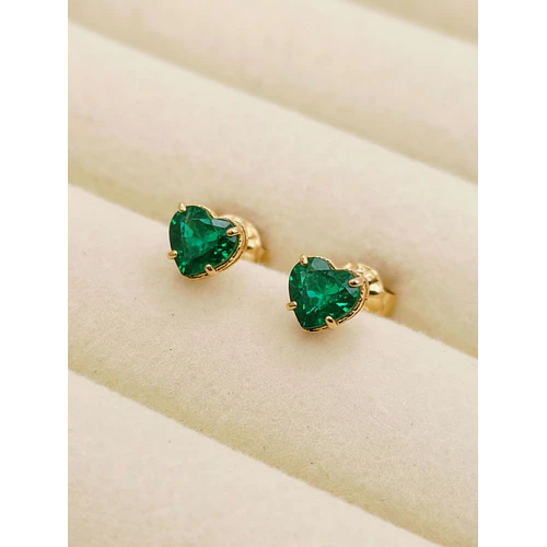 Aros chatón corazón esmeralda 5 mm 1.3 grs Oro 18k