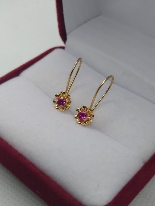 Aros con gancho flor rubi 1.2 grs Oro 18k 1
