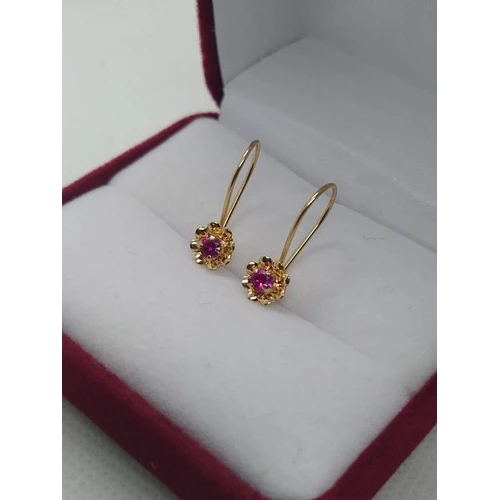 Aros con gancho flor rubi 1.2 grs Oro 18k
