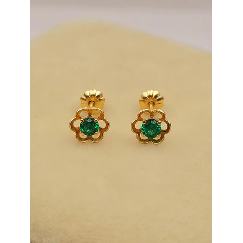 Aros flor con esmeralda 7 mm 1.2 grs Oro 18k