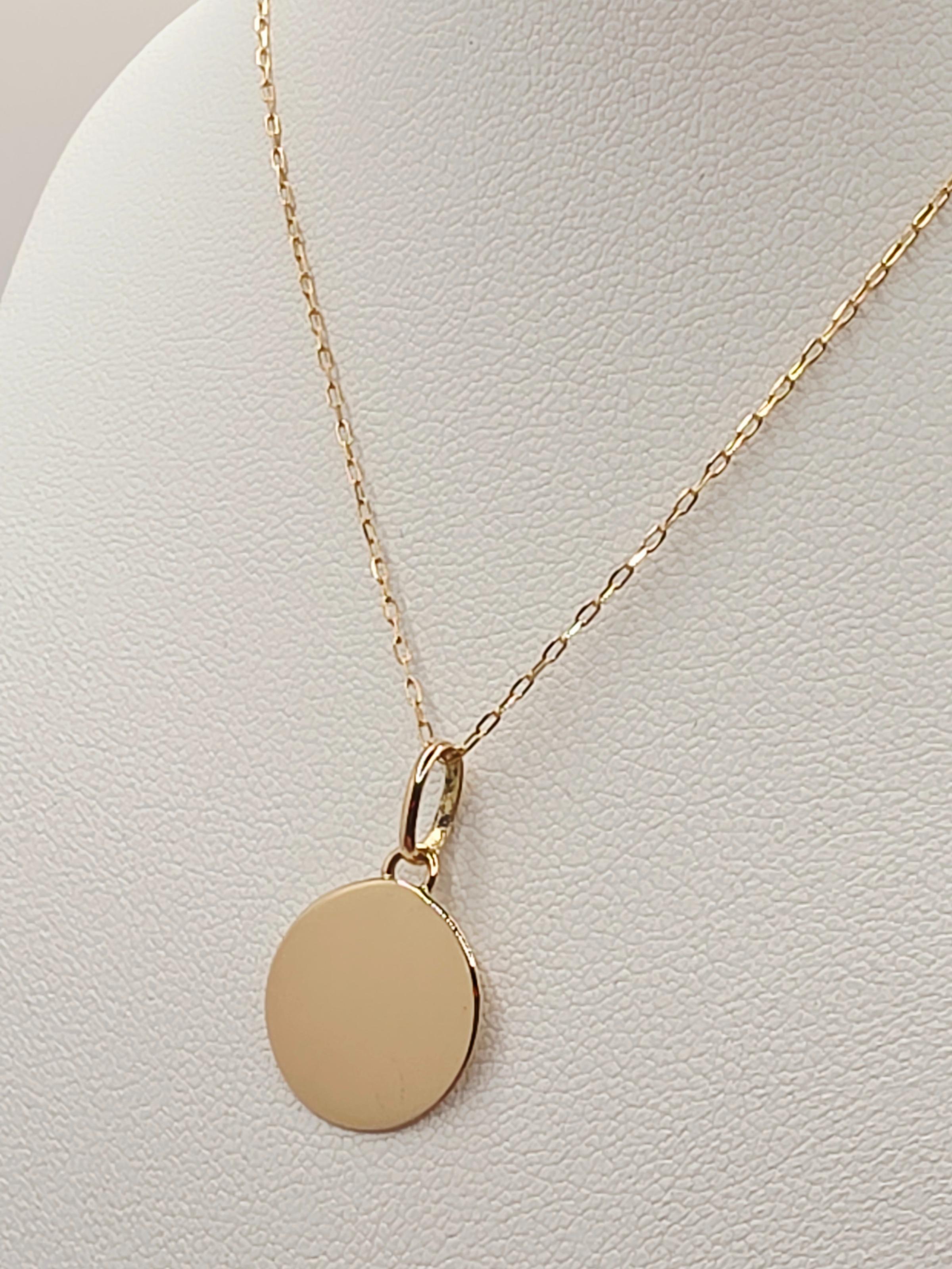 Cadena limada 50 cm con colgante disco liso 1.4 cm 2.2 grs Oro 18k 2