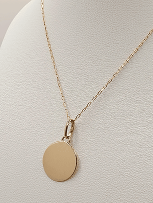 Cadena limada 50 cm con colgante disco liso 1.4 cm 2.2 grs Oro 18k