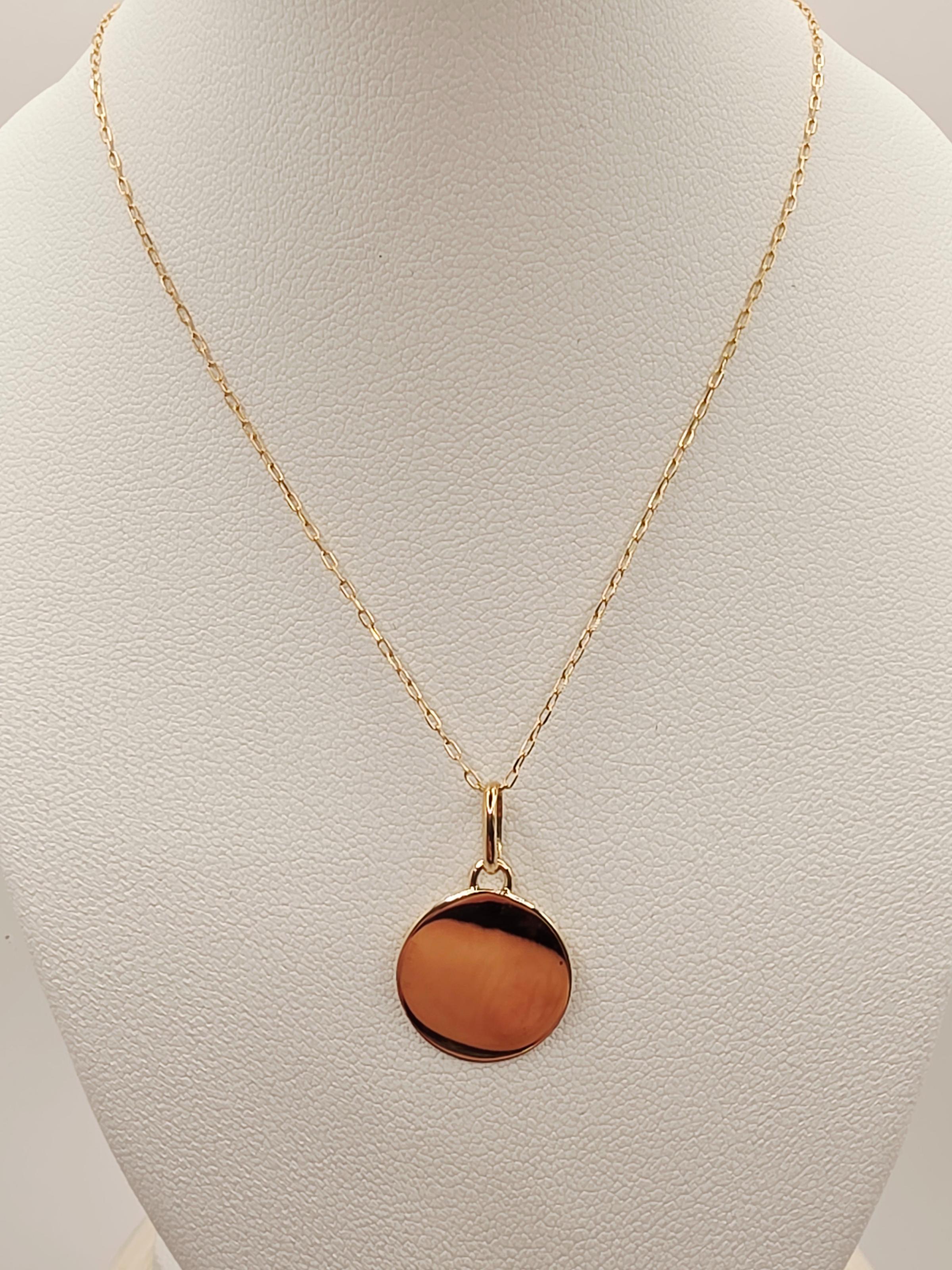 Cadena limada 50 cm con colgante disco liso 1.4 cm 2.2 grs Oro 18k 1