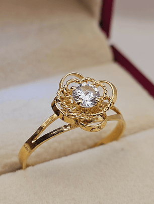 Anillo doble flor circon 2.3 grs Oro 18k