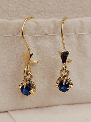 Aros Chatón redondo colgante zafiro 2.2 cm 2.5 grs Oro 18k