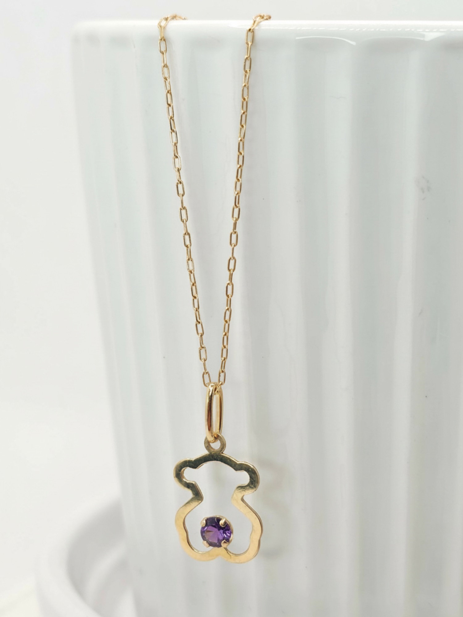 Cadena limada 50 cm y oso amatista 2 cm 1.9 grs Oro 18k 2