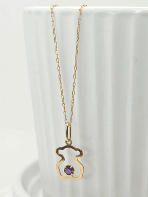 Cadena limada 50 cm y oso amatista 2 cm 1.9 grs Oro 18k