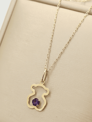 Cadena limada 50 cm y oso amatista 2 cm 1.9 grs Oro 18k