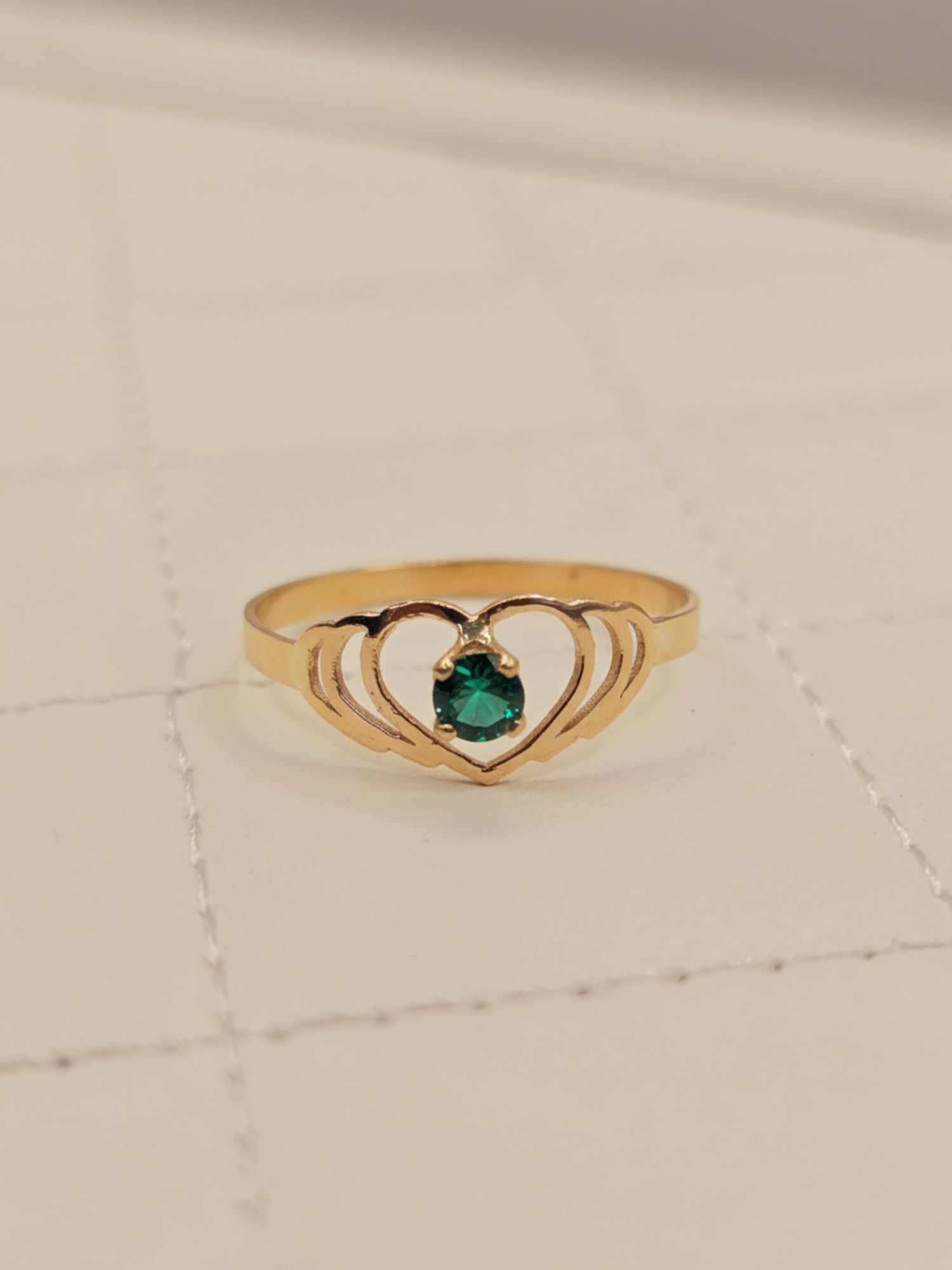 Anillo corazón doble esmeralda 1 gr Oro 18k 1