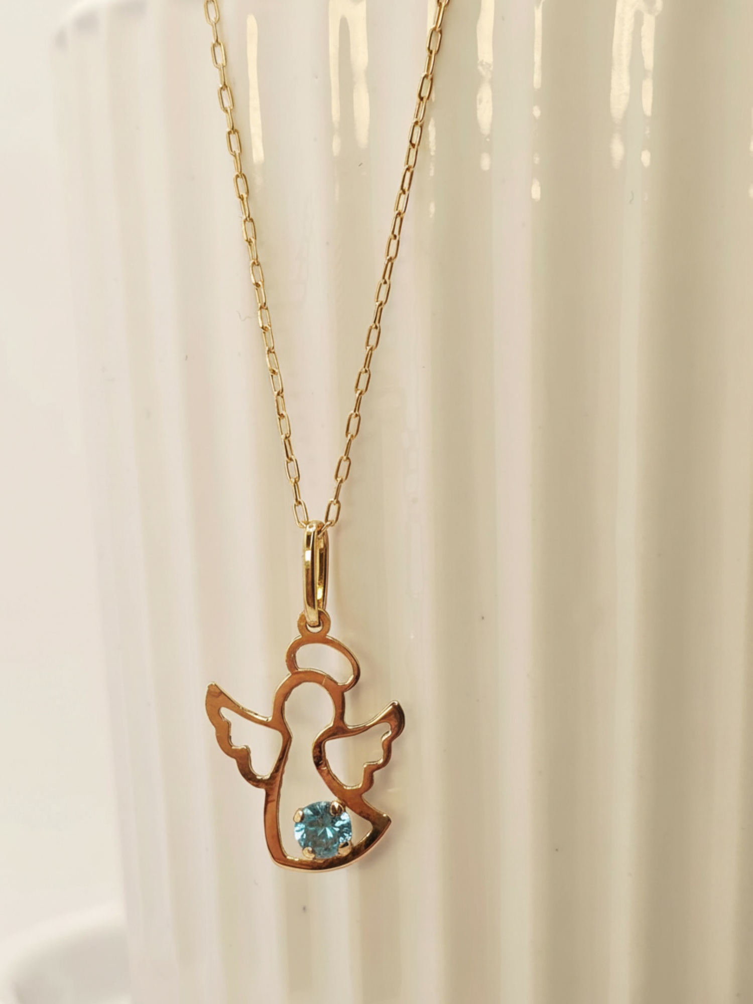 Cadena limada 50 cm y colgante angel aguamarina 2.1 cm 1.9 grs Oro 18k 4