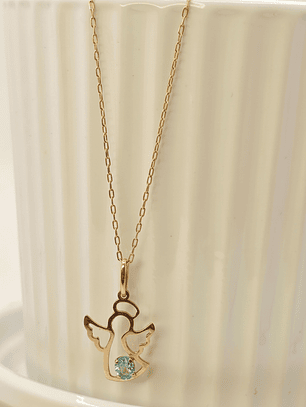 Cadena limada 50 cm y colgante angel aguamarina 2.1 cm 1.9 grs Oro 18k