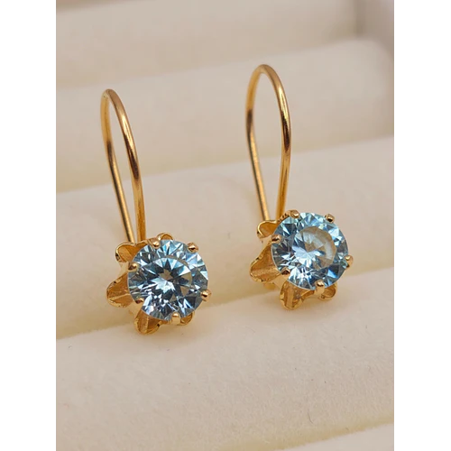 Aros chatón italiano con gancho aguamarina 2.2 grs Oro 18k