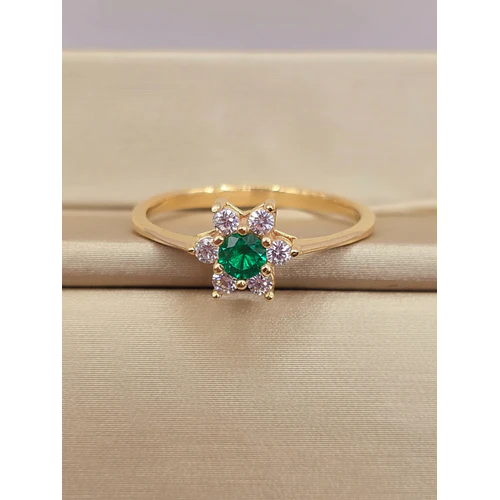 Anillo roseta esmeralda y circones 2.5 grs Oro 18k