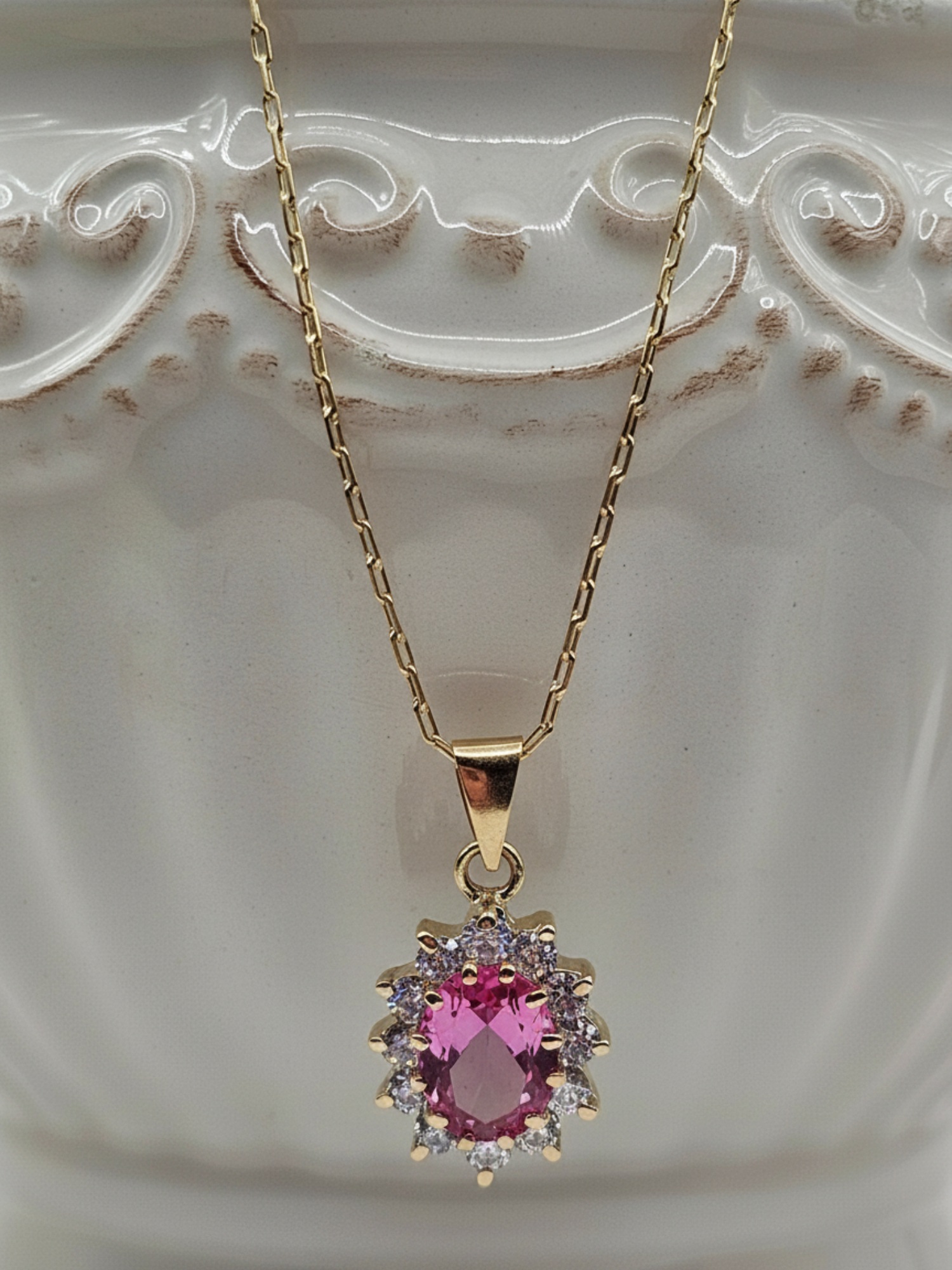 Cadena limada 50 cm y colgante lady rosa de Francia 2.2 cm 4.3 grs Oro 18k 3