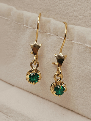 Aros Chatón redondo colgante esmeralda 2.2 cm 2.5 grs Oro 18k