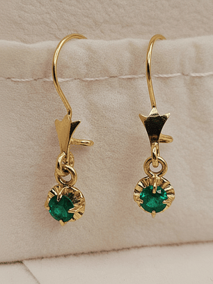 Aros Chatón redondo colgante esmeralda 2.2 cm 2.5 grs Oro 18k