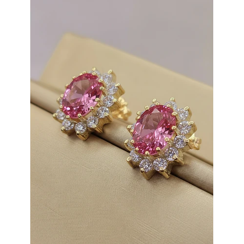 Aros Reina rosa de francia y circones 1.5 cm 5.7 grs Oro 18k