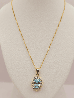 Cadena grumete 50 cm y colgante reina aguamarina circones 2.2 cm 5 grs Oro 18k