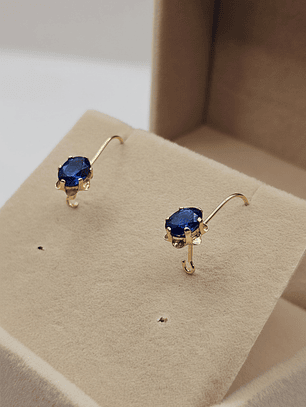 Aros chaton italiano con gancho y zafiro 20 mm 1.5 grs Oro 18k
