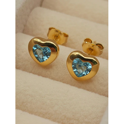Aros corazón aguamarina 7.5 mm 1.5 grs Oro 18k
