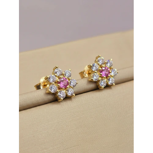 Aros roseta rosa de francia y circones 9 mm 2.3 grs Oro 18k