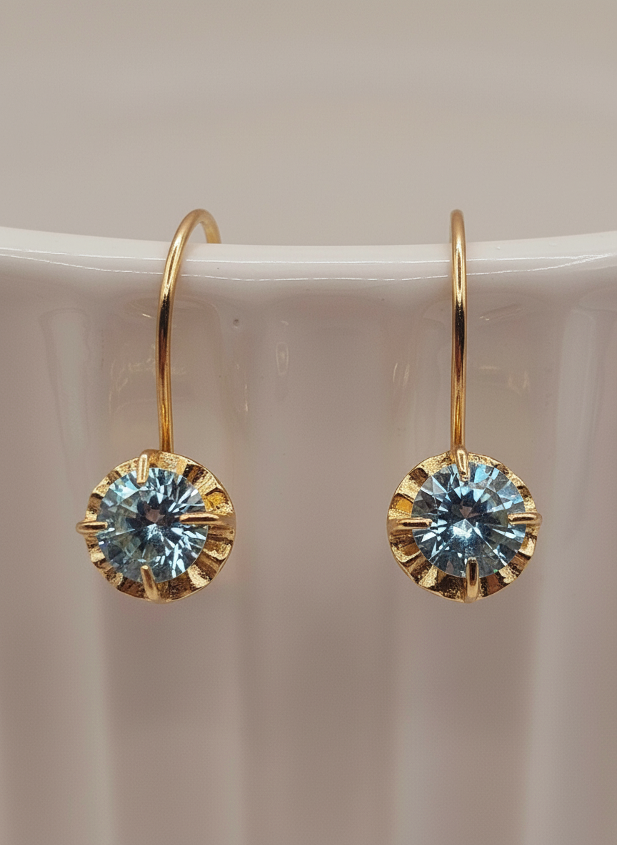 Aros chaton colgante aguamarina 2 cm 1.9 grs Oro 18k 4