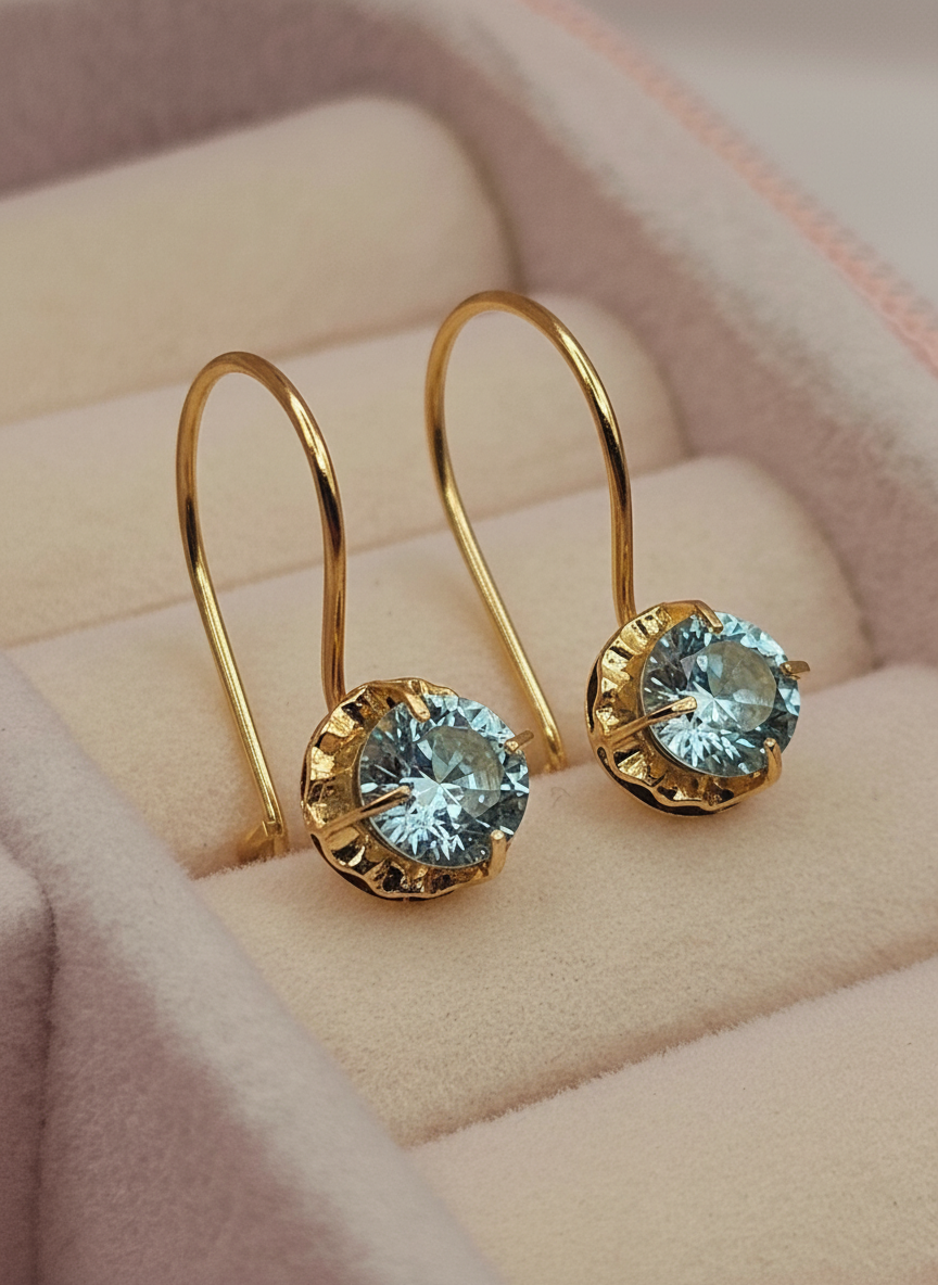 Aros chaton colgante aguamarina 2 cm 1.9 grs Oro 18k 5