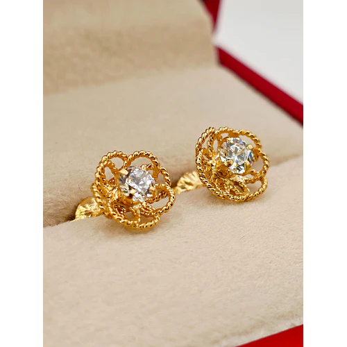 Aros doble flor panal circón 9 mm 2.1 grs Oro 18k