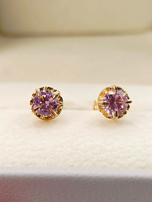 Aros chatón redondo rosa de Francia 7 mm 1.6 grs Oro 18k