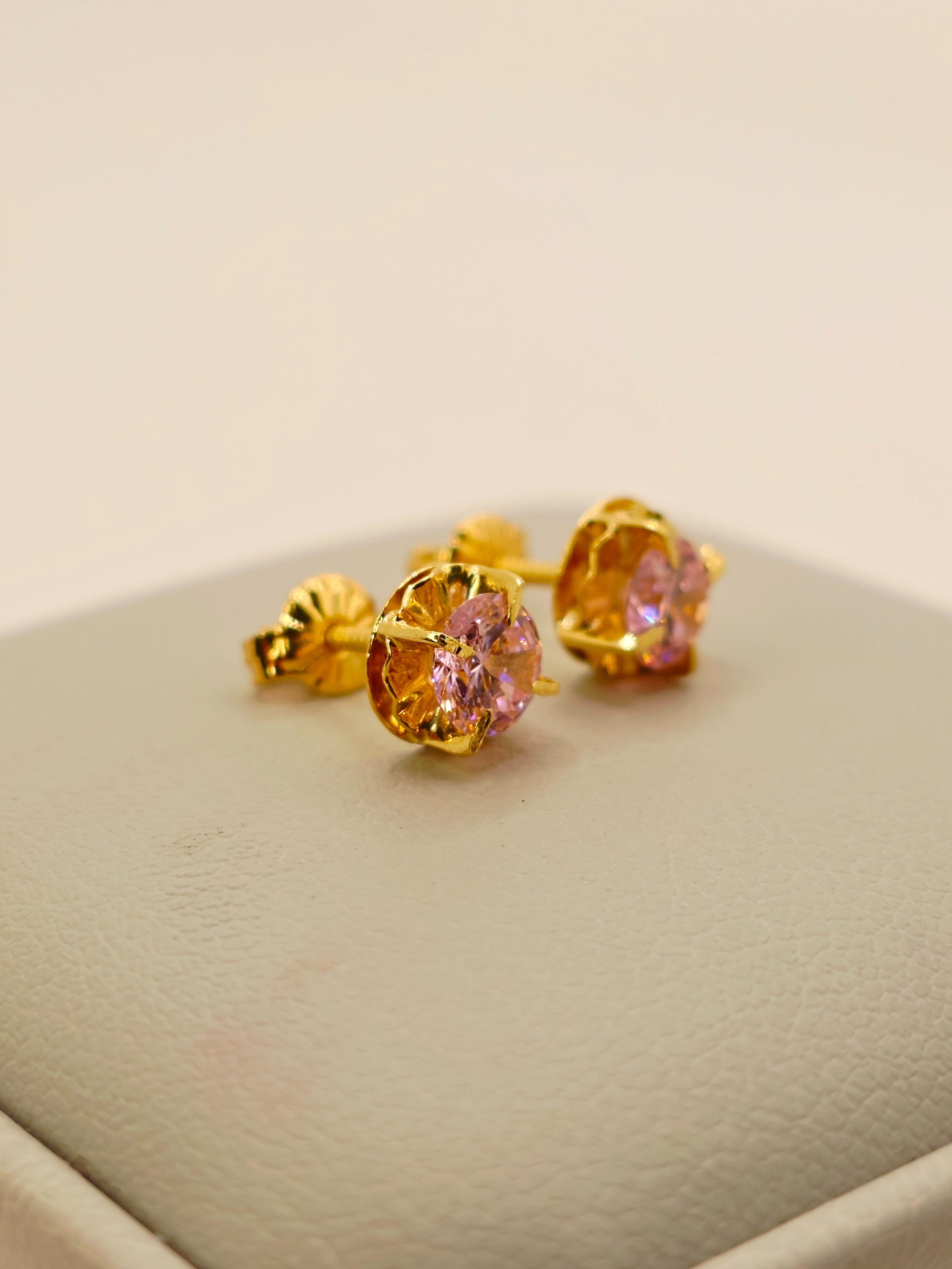 Aros chatón redondo rosa de Francia 7 mm 1.6 grs Oro 18k 5