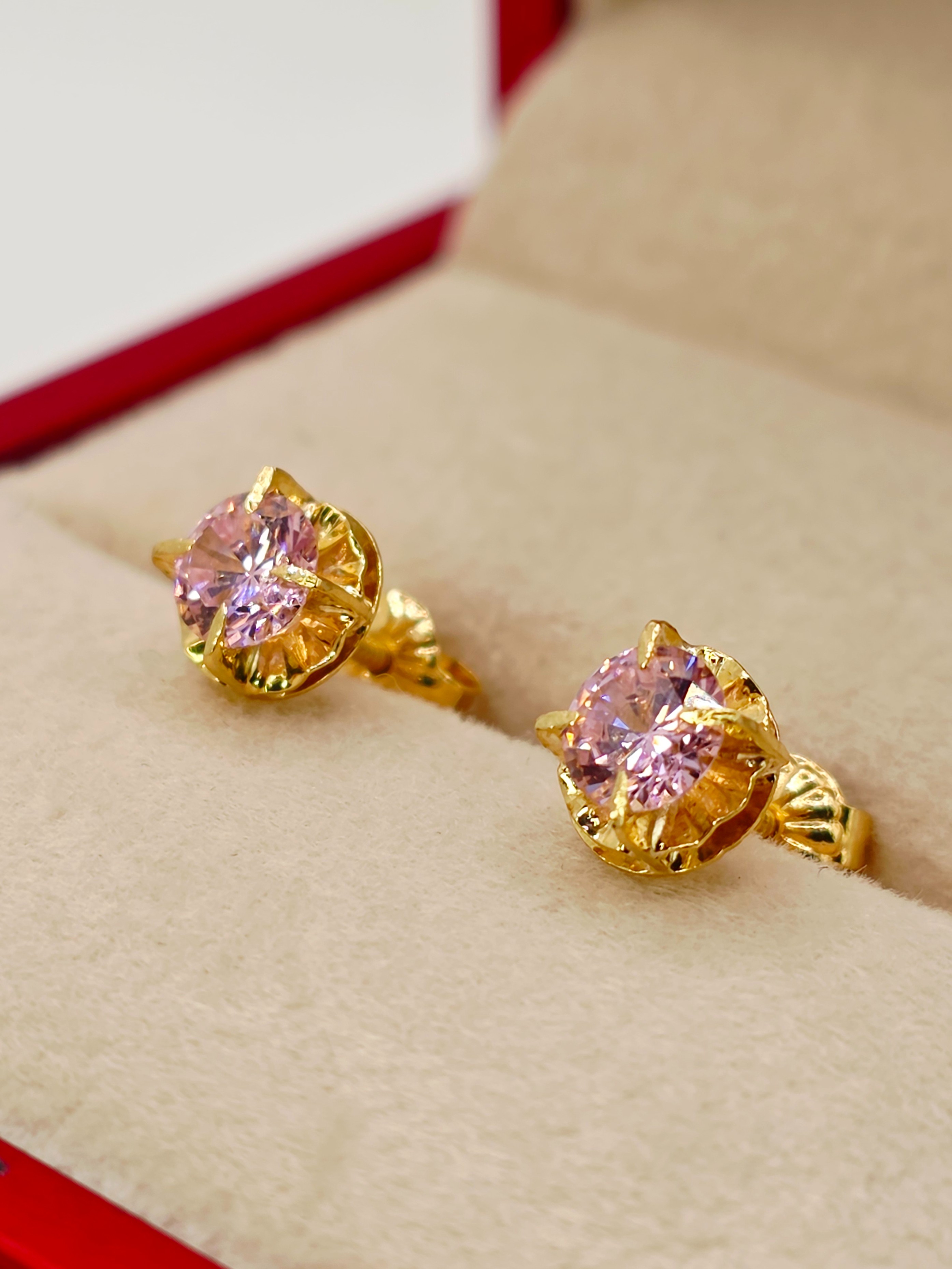 Aros chatón redondo rosa de Francia 7 mm 1.6 grs Oro 18k 6