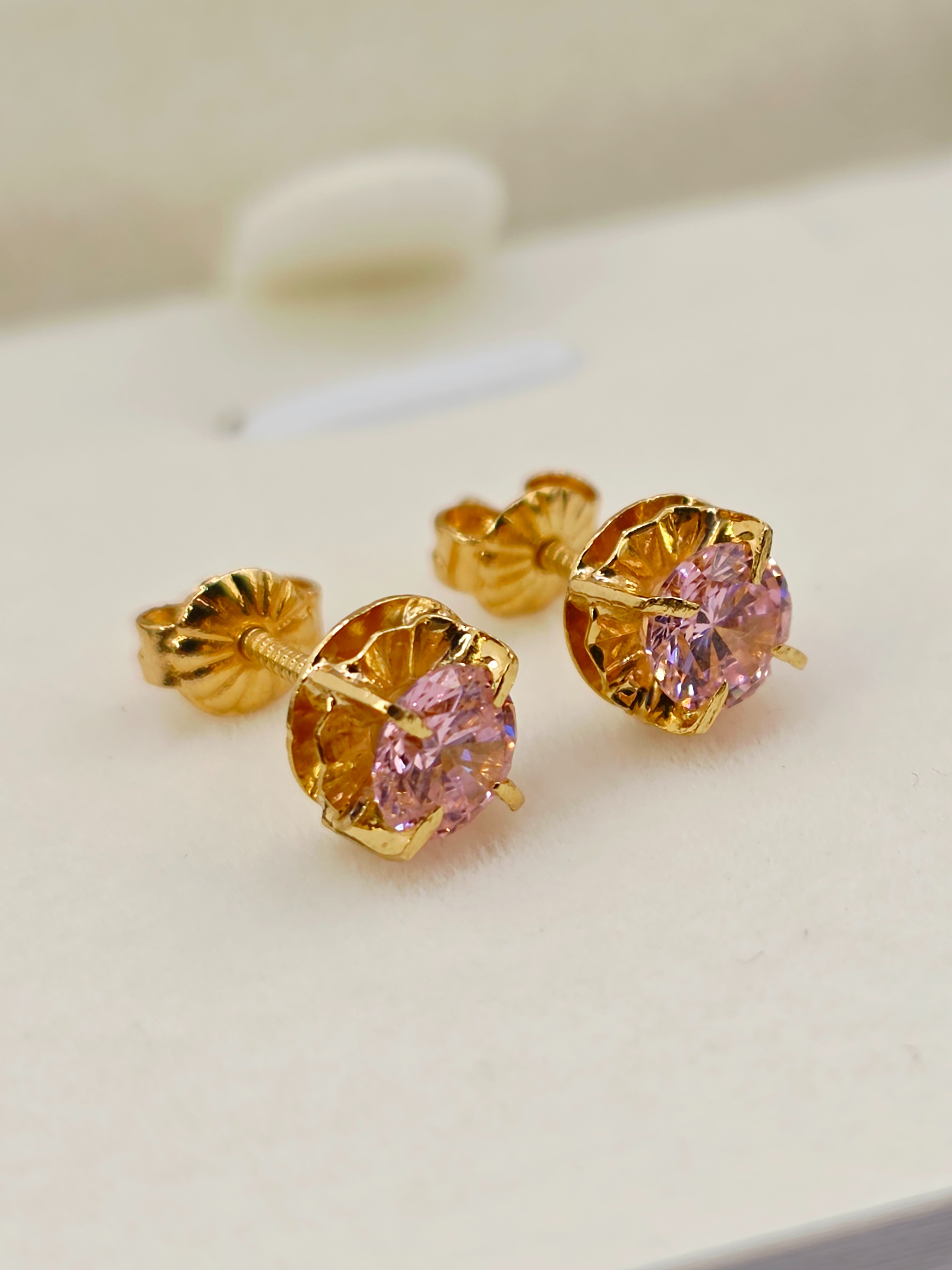 Aros chatón redondo rosa de Francia 7 mm 1.6 grs Oro 18k 4