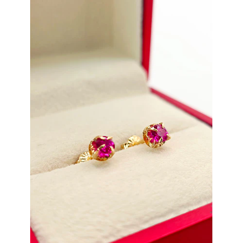 Aros chatón redondo rubí 5 mm 1.1 grs Oro 18k