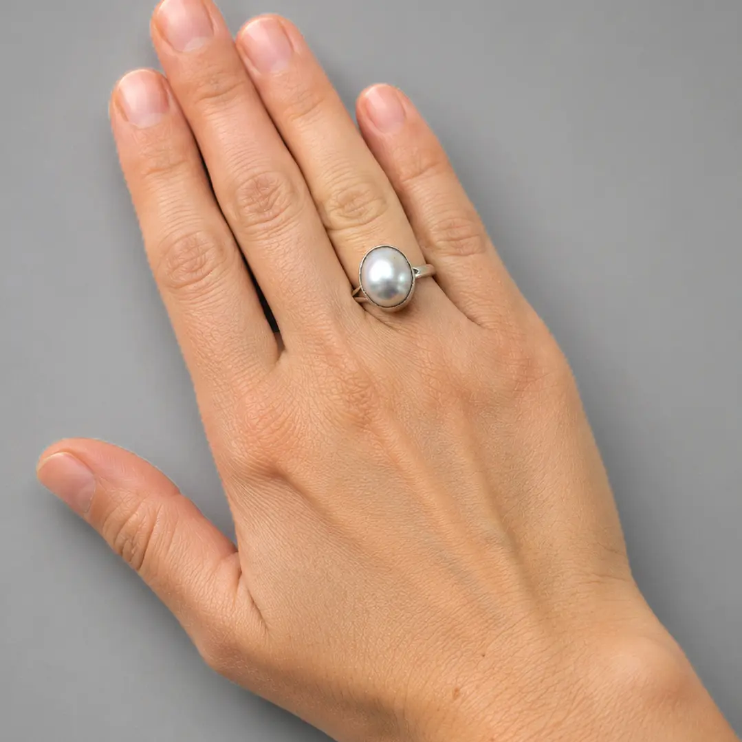 Anillo de Perla Negra en Plata 950 Ajustable | Hecho a Mano en Valparaíso 3