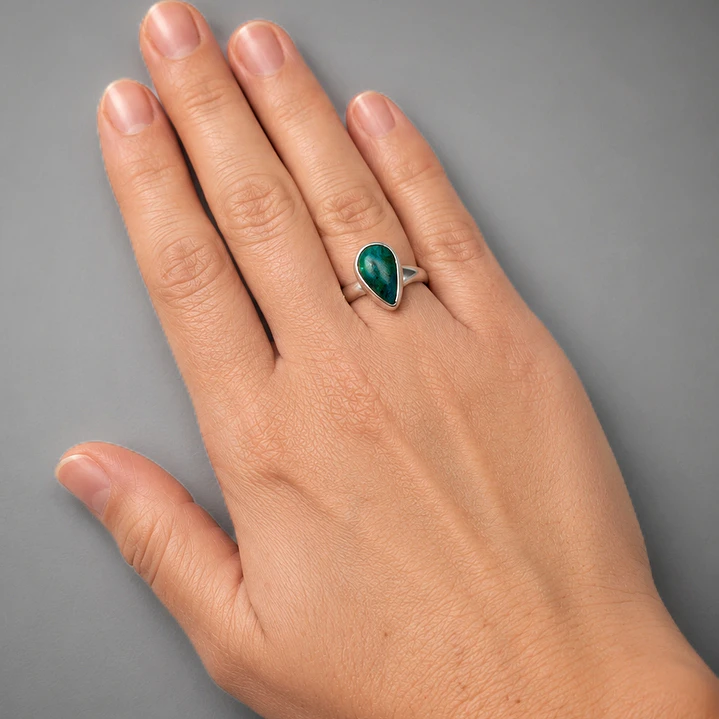Anillo de Crisocola Chilena en Plata 950 Ajustable | Hecho a Mano en Valparaíso 3