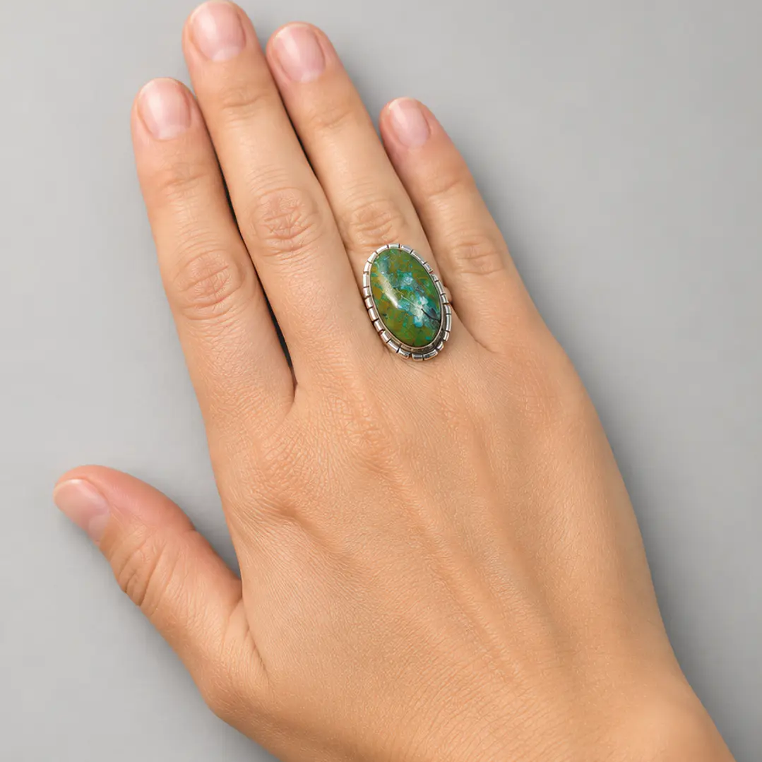 Anillo de Turquesa Natural en Plata 950 Ajustable | Inspiración Navajo | Hecho a Mano en Valparaíso 3