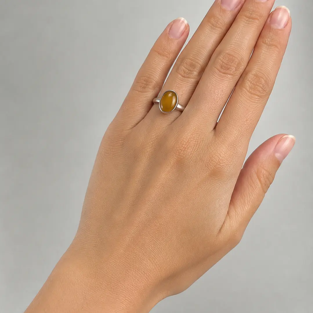 Anillo Ajustable de Plata 950 con Ónix Amarillo Natural | Hecho a Mano en Valparaíso 2
