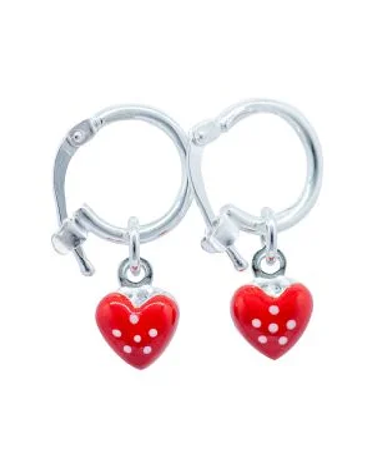 Aros argollas diseño corazón esmaltado color rojo