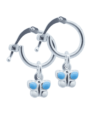 Aros argollas diseño mariposa celeste