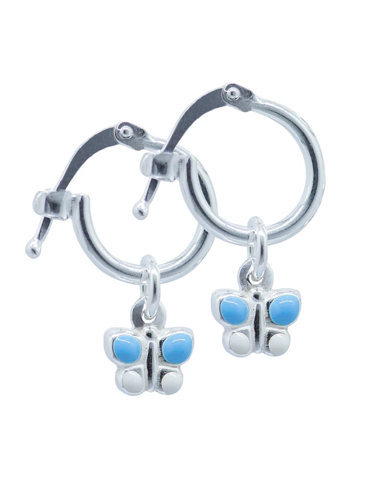 Aros argollas diseño mariposa celeste