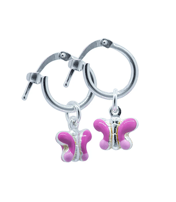 Aros argollas diseño mariposa rosa