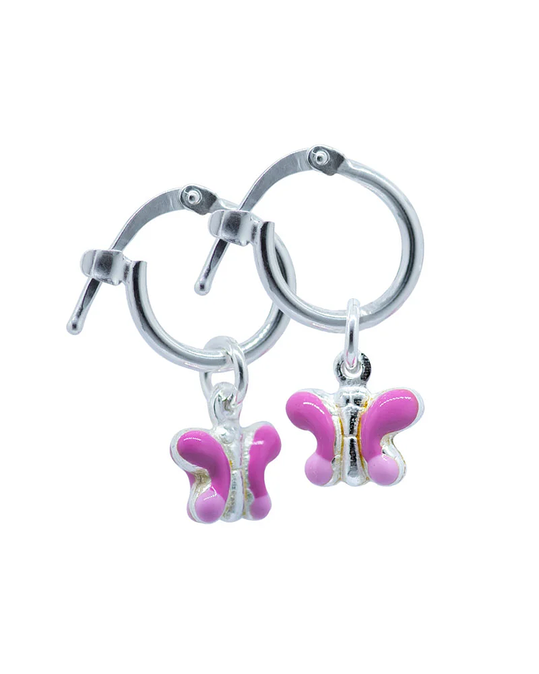 Aros argollas diseño mariposa rosa