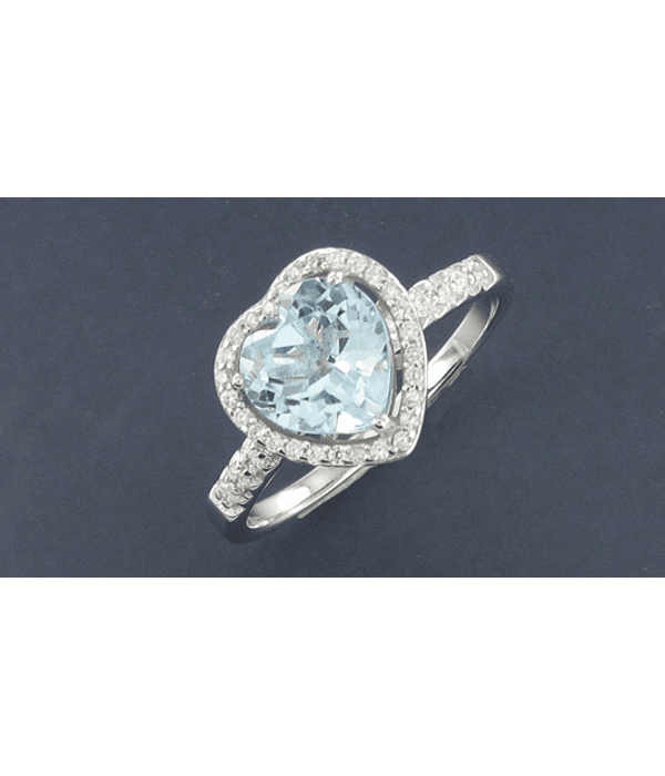 Anillo corazón acua rodeado