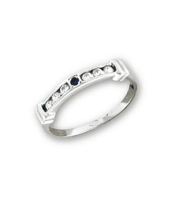 Anillo oro blanco 6 brill de 3 ptos., 1 zafiro natural de 1,75mm