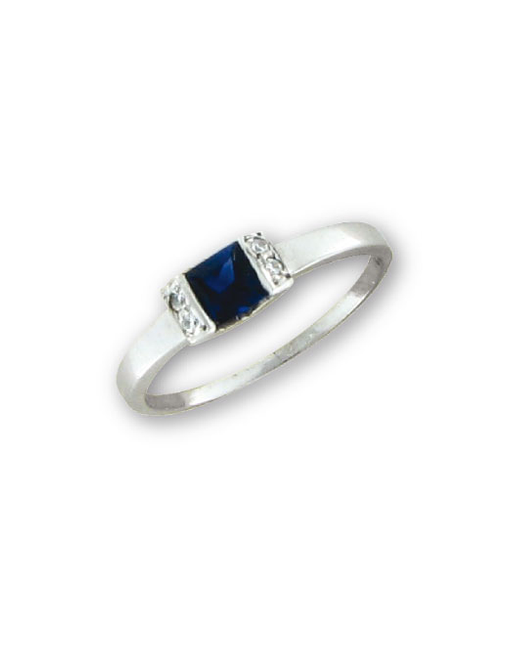  Anillo Oro blanco rodin. 4 brill. 1 pto., 1 zafiro carré 4mm