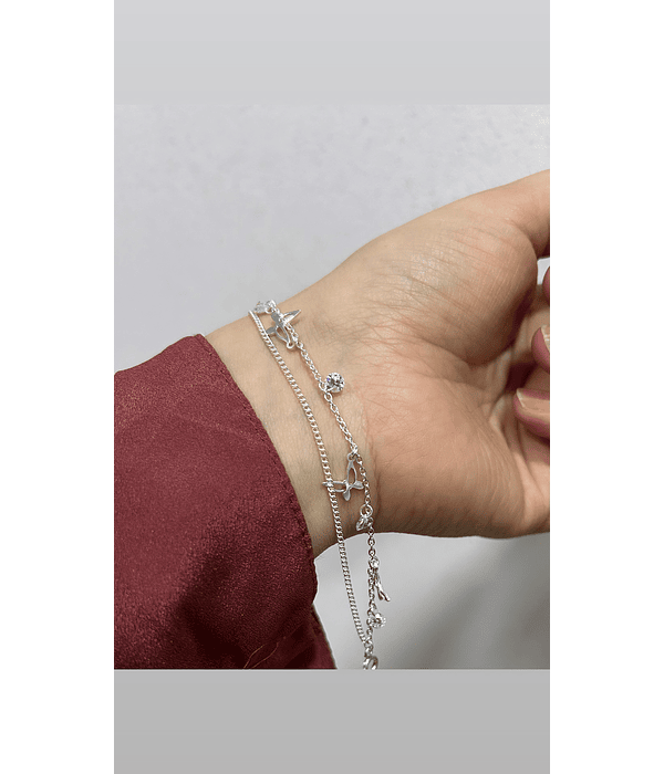 Pulsera doble mariposas y circones 