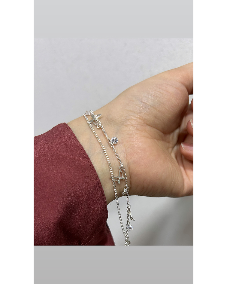 Pulsera doble mariposas y circones 