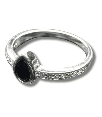 Anillo Plata Fina 925 Solitario Gota Negra