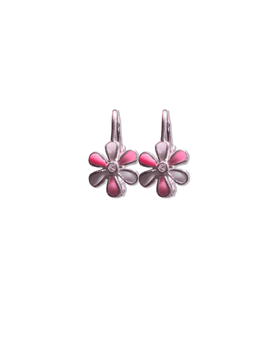 Aros de Plata 925 Flor Esmaltada Rosa