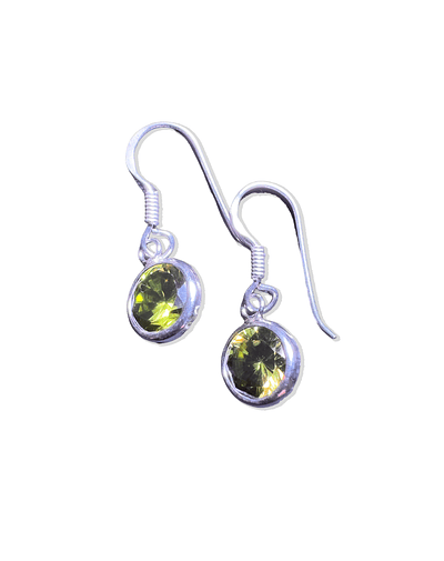 Aros Colgantes Plata 925 Circón Oliva Brillante (Corte Facetado)